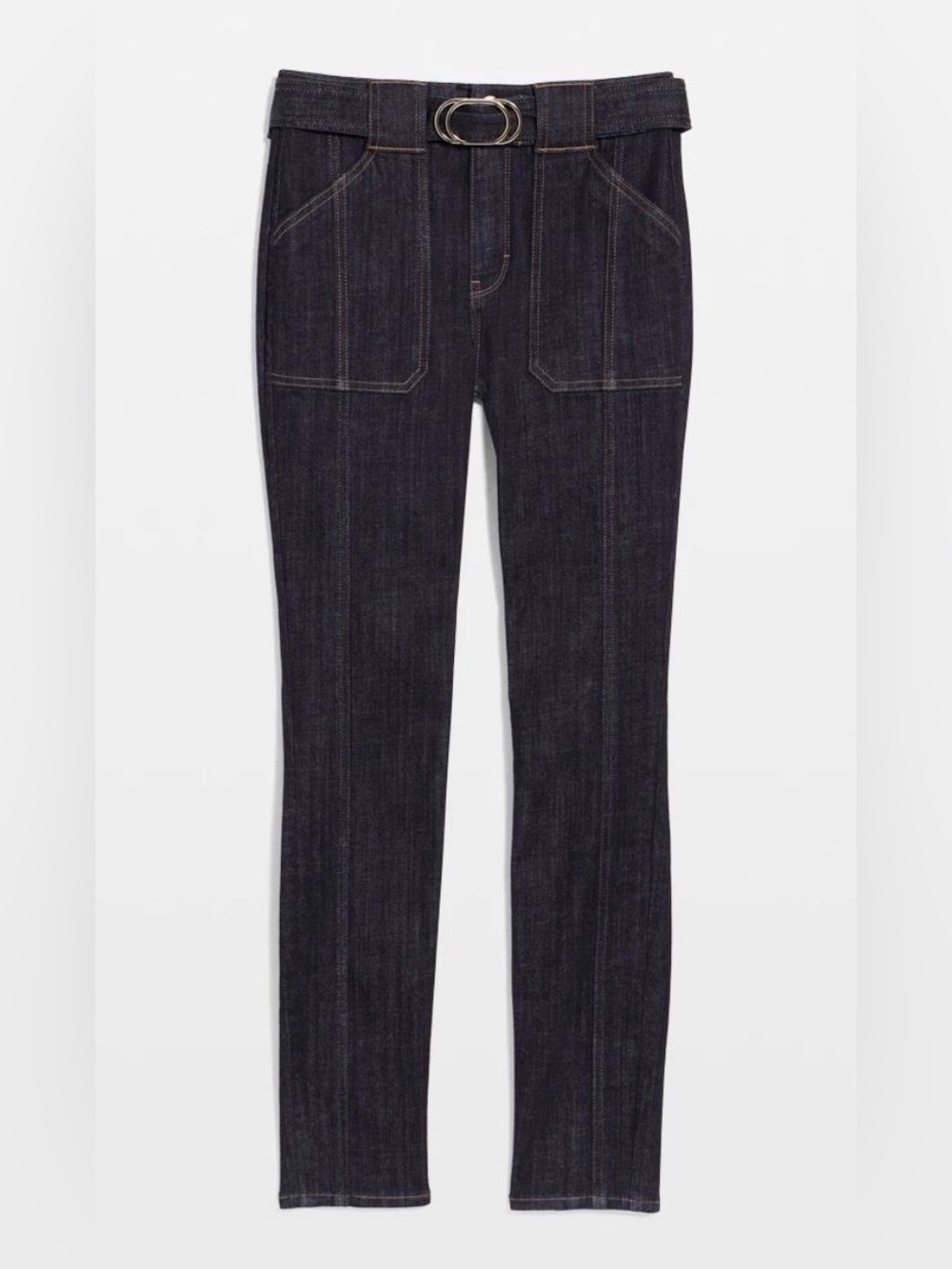 WHBM Women’s Dark Indigo High-Rise Straight Jeans with Belt 10 Preppy Modern